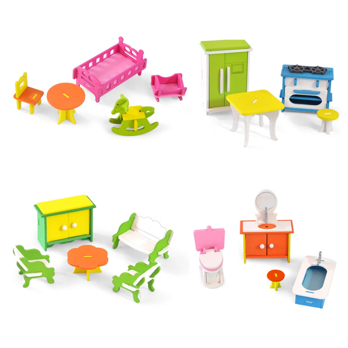 Wooden dolls house set miniature accessory living room bedroom furniture set kids pretend play toys
