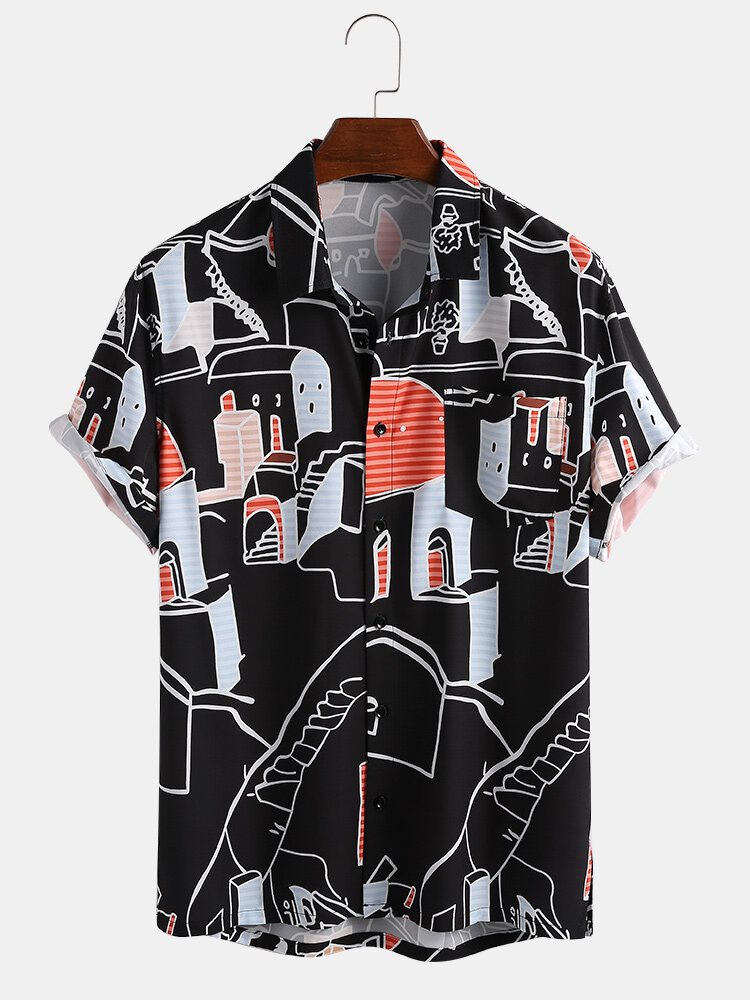 

Mens Fashion Abstract Funny Printing Breathable Short Sleeve Causal Shirts