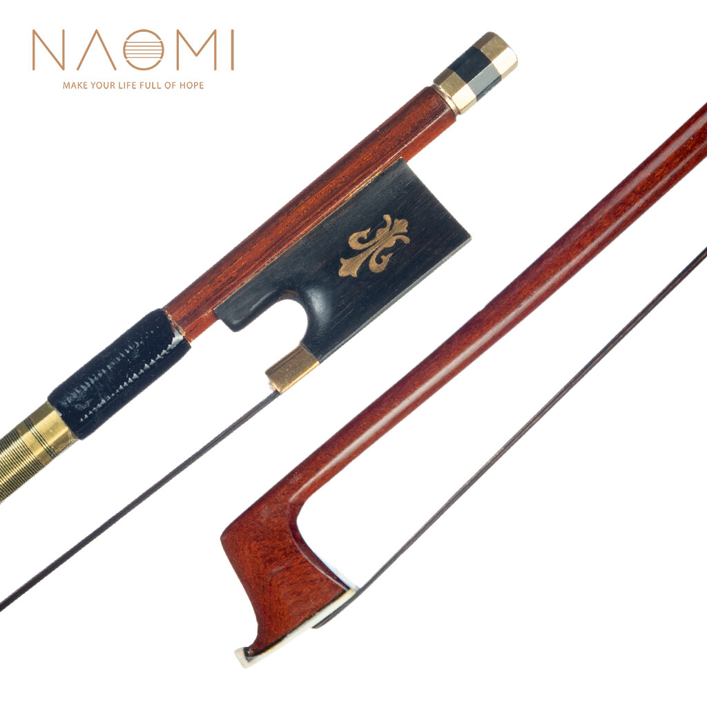 NAOMI Violin Bow 4/4 Size Brazilwood Stick Lizard Skin Grip Black Mongolia Horsehair W/ Ebony Frog W