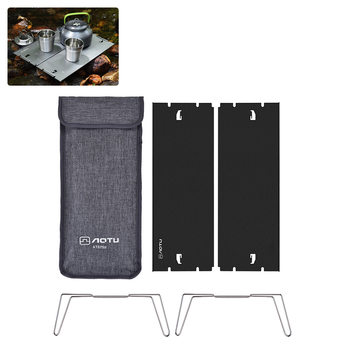 AOTU AT6759 Mini Klaptafel Ultralicht Aluminium Afneembaar Draagbaar Bureau voor Camping Picknick Strand Koken met Tas