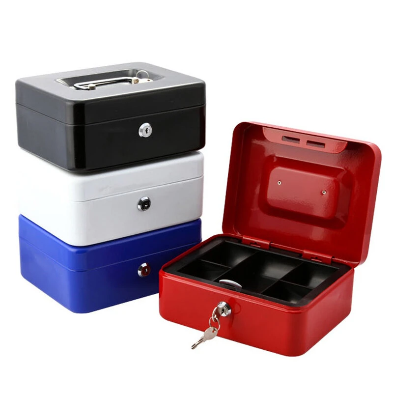 Mini portable security safe box money jewelry storage collection box for home school office with compartment tray lockablexs