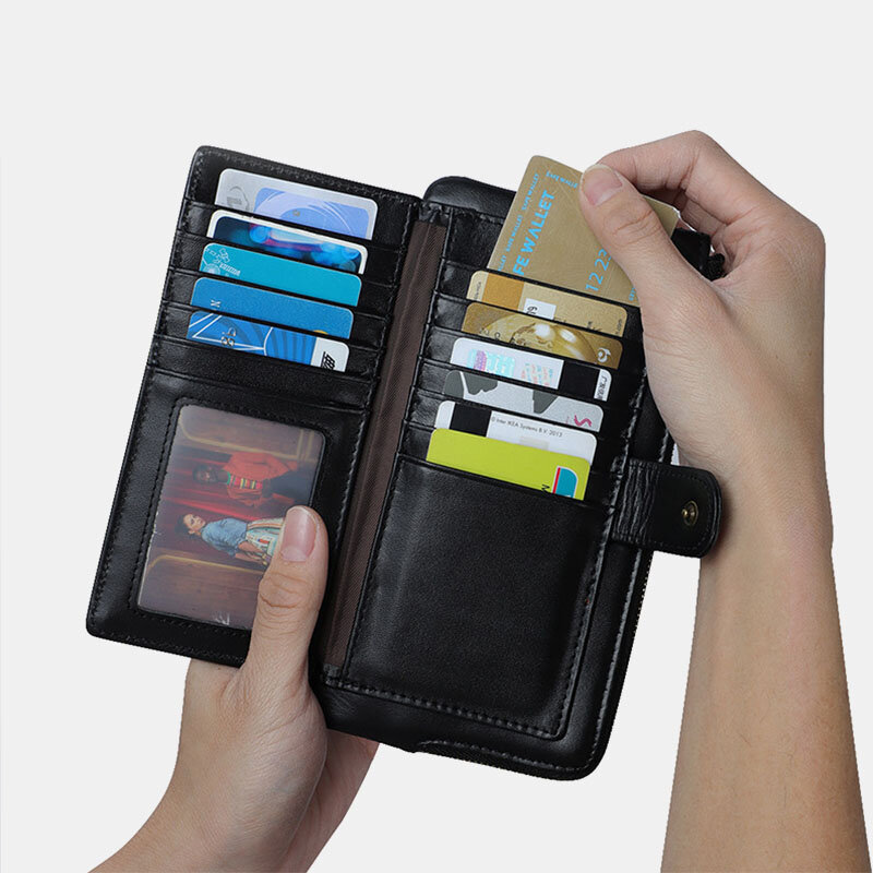 

Женский RFID Натуральная Кожа Телефон с разъемами для нескольких карт Сумка Кошелек с зажимом для денег