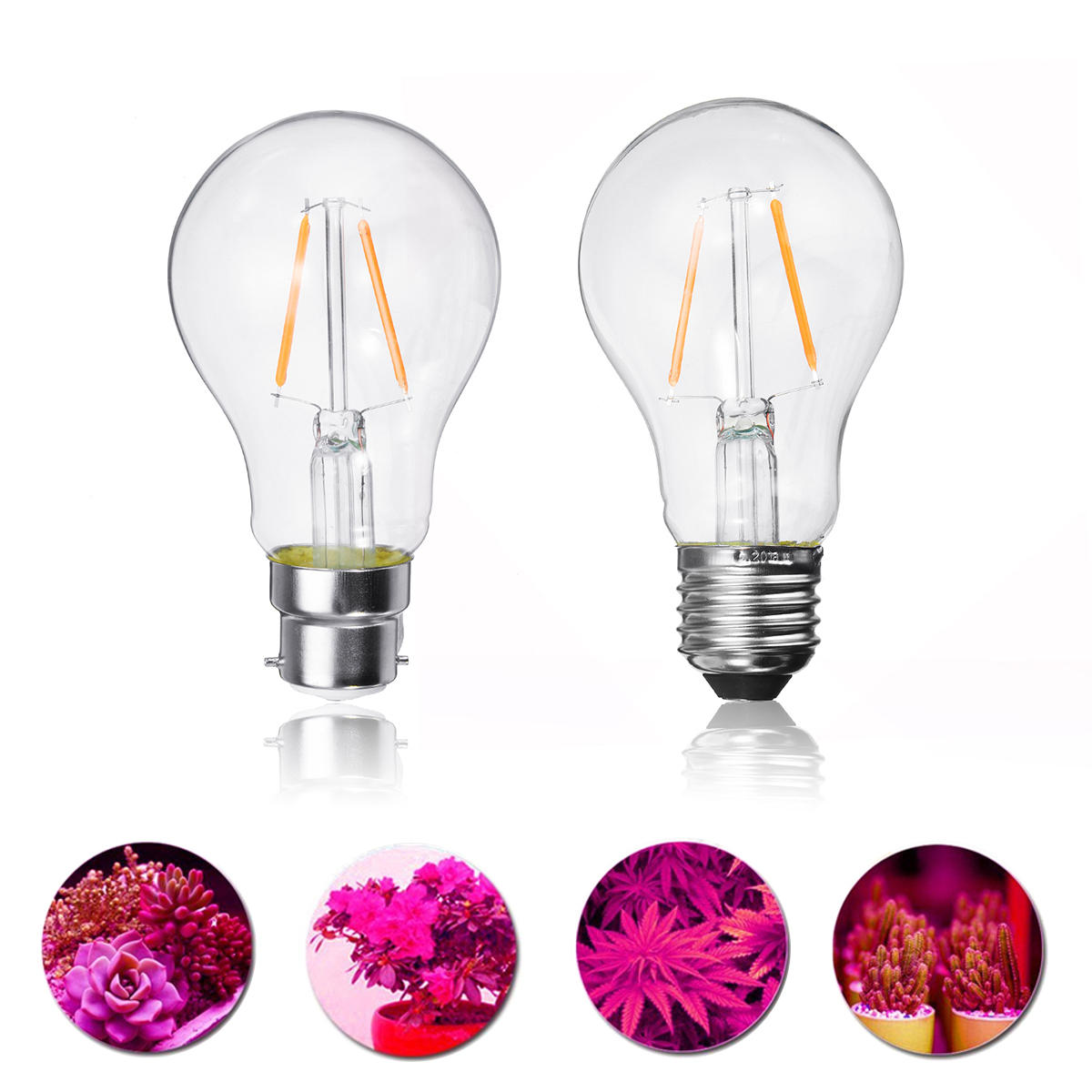 2W E27 B22 A60 LED Plant Grow Light Bulb for Hydroponics Greenhouse Non-Dimmable AC85-265V