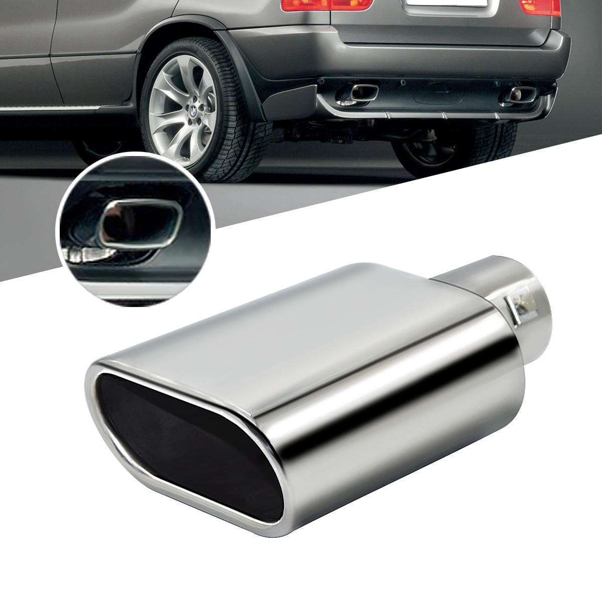 Universal Car Chrome Stainless Steel Exhaust Straight Tail Pipe Tip 60mm Inlet