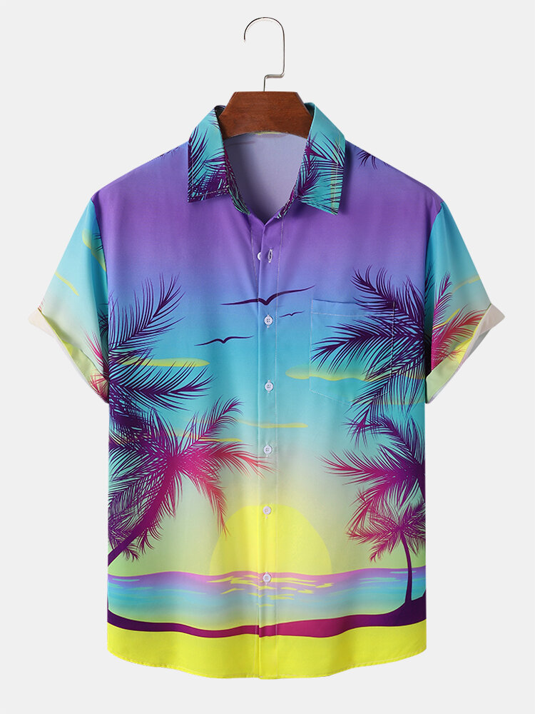 Men Landscape Print Hawaii Style Graceful Leisure All Matched Skin Friendly Shirts