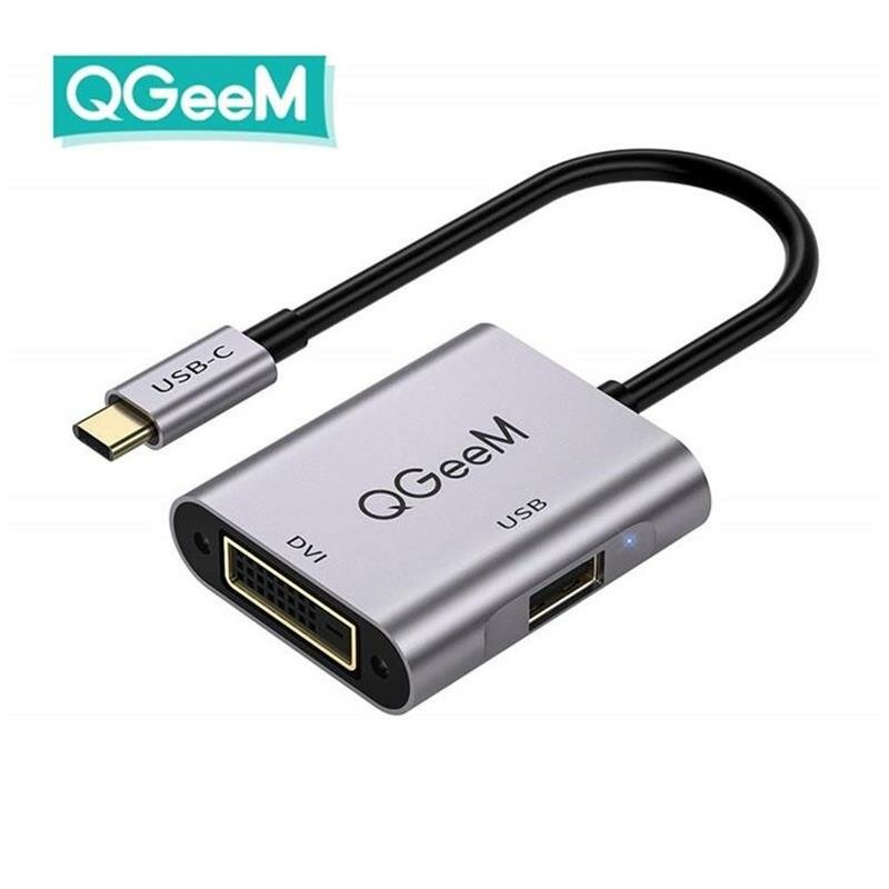 

QGeeM QG-UH02-3 2-in-1 Multifunction Adapter Type-C to DVI 1080P USB 2.0 HUB For Projector MacBook