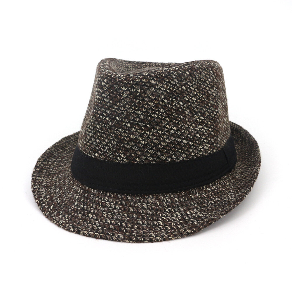 

Men Winter Warm Felt Wide Brimmed Jazz Fedora Hat Outdoor Thicken Top Hat