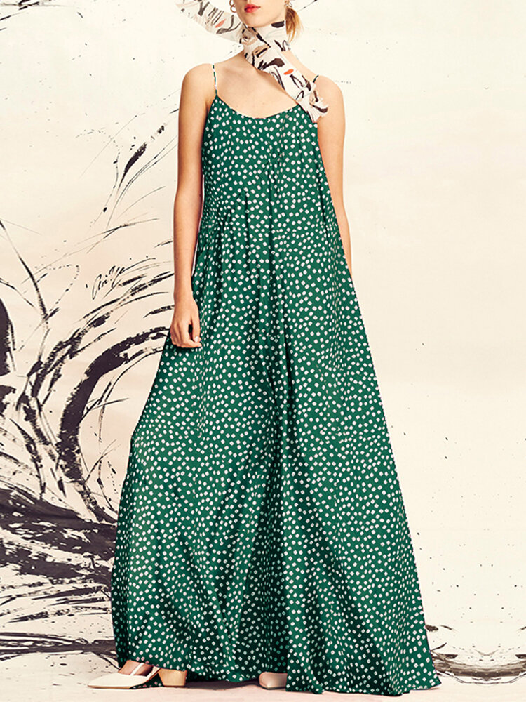 Women Polka Dot Print Spaghetti Straps Casual Maxi Dresses, VONDA  - buy with discount