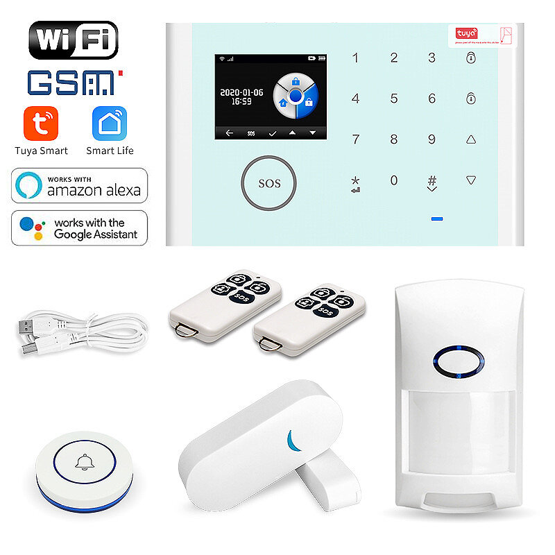 

Tuya WiFi Alarm System Security Kit Wireless GSM Burglar Alarm Multifuctional Anti-theft Home Surveillace System Work wi