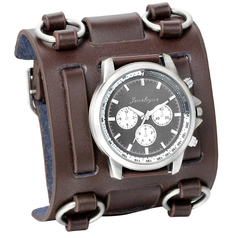 Vintage Leather Men Watch Adjustable Width Band Three Clasp Quartz Watch