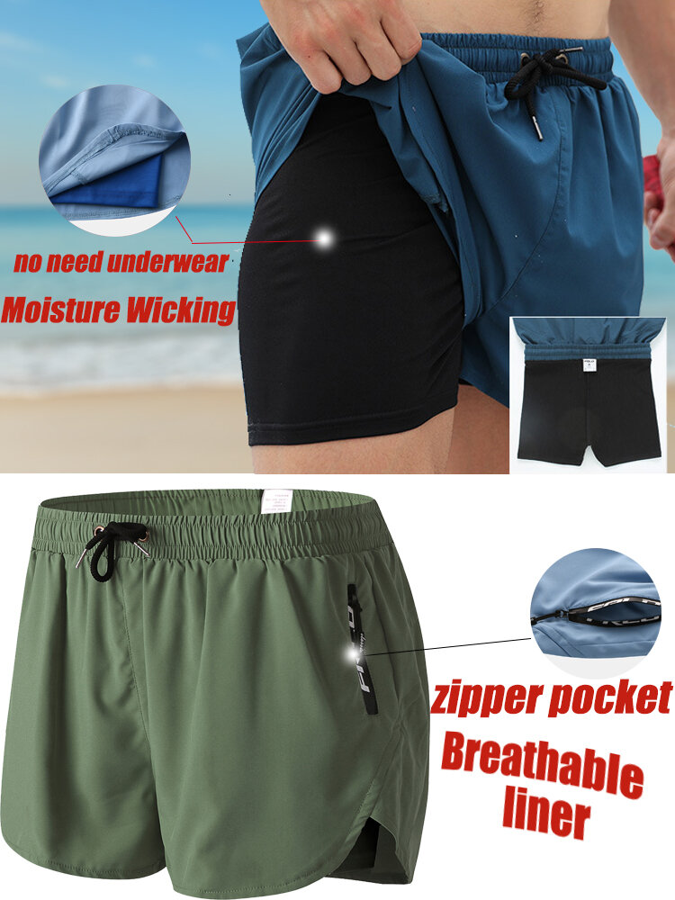 Heren Sport Ademend Vocht Trekkoord Fietsbroek Mesh Liner Ritsvak Mini Shorts