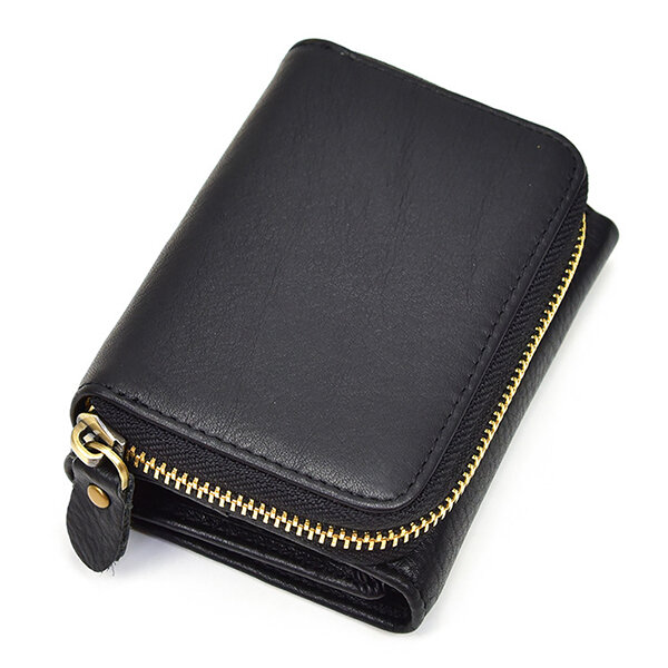 Men Women Trifold Genuine Leather Coin Bag Photo Slot Wallet