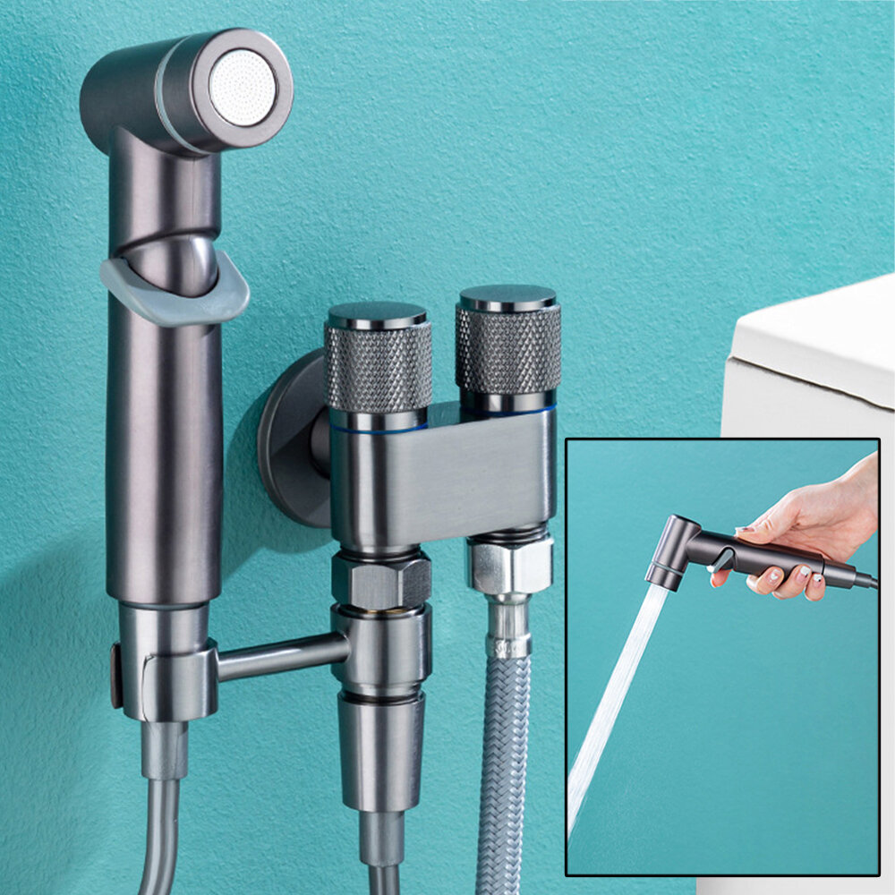 High Pressure Dual Control Valve Hygienic Shower Toilet Bidet Spray Gun Set Dual Outlet Mini Angle Valve Handheld Bidet