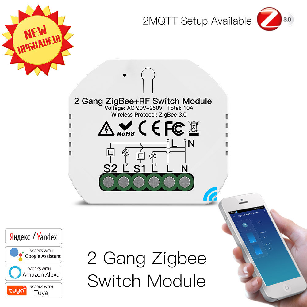 

MoesHouse Tuya 2 Gang ZigBee3.0 Smart Light Switch RF Relay Module Smart Life/Tuya Control Work with Alexa Google Home