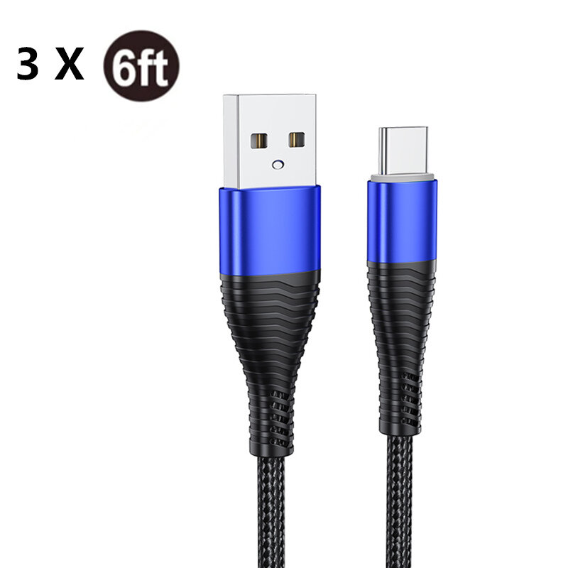 

[3 Pack]YKZ 3A USB Type-C Fast Charging Nylon Braided Data Cable for Samsung Galaxy Note S20 ultra Huawei Mate40 for One