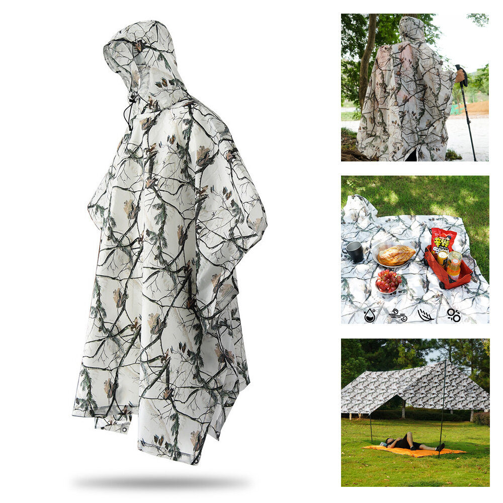 IPRee® 3-in-1 Hooded Rain Poncho Waterproof Awning Picnic Mat Raincoat Jacket Outdoor Camping