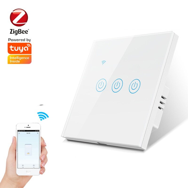 220-240V Tuya ZB Single Fire Zero Shared Smart Touch Switch Wall Panel Lamp Control Work with Alexa 