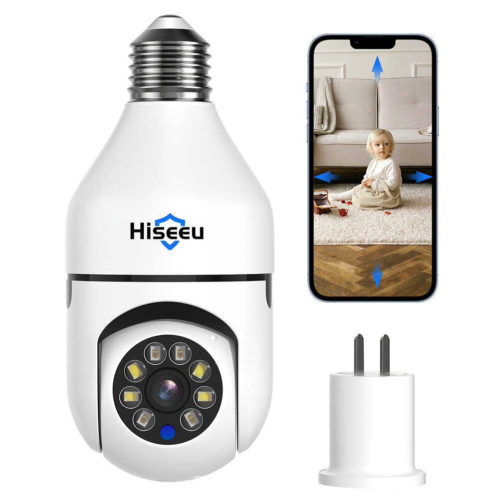 Hiseeu P03 3MP Bulb IP Camera 2.4G Wireless PTZ Outdoor Cam Intelligent APP Remote Viewing Night Vision Motion Detection