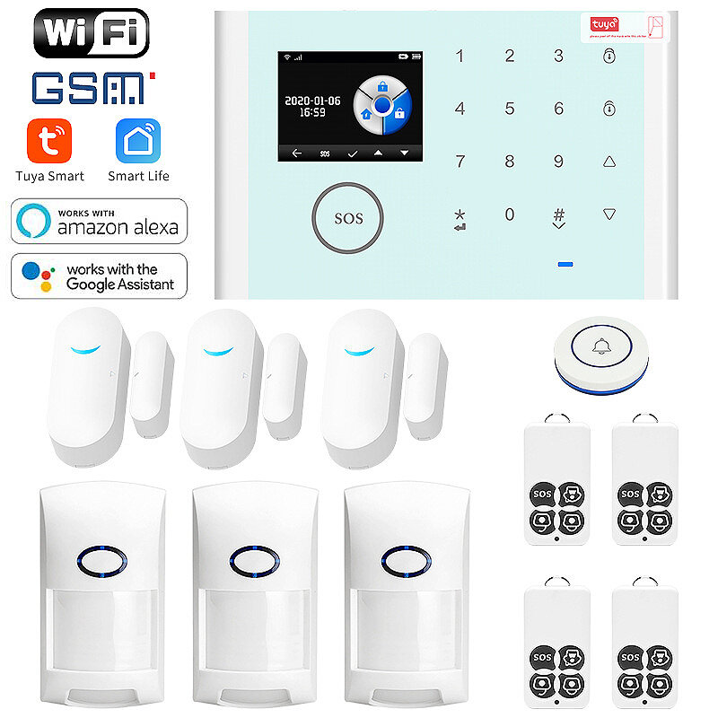 Tuya WiFi Home Alarm System Host Kit Wireless GSM Anti-theft Alarm Multifuctional Burglar System for Home Safety Work wi