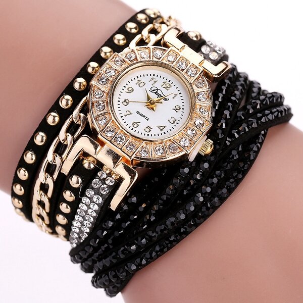 Image of DUOYA Luxus Nation Stil Kristall Gold Armbanduhr Damen Vintage Quarz-Armbanduhren