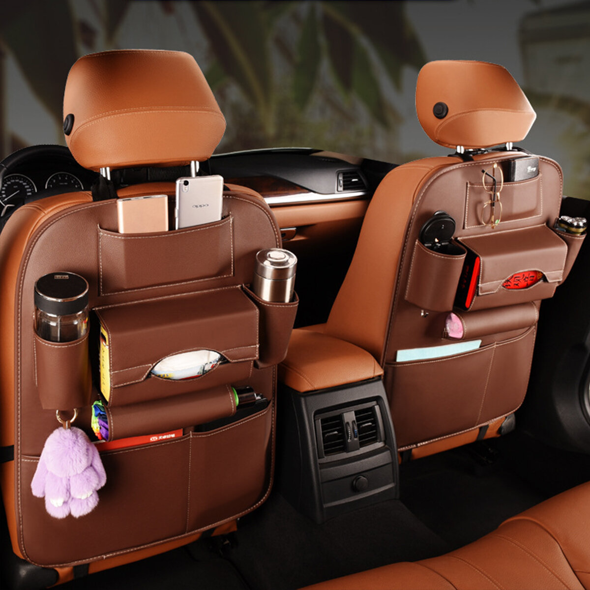 1Pcs حقيبة السيارة المقعد الخلفي المنظم متعدد الوظائف وجيب التخزين حقيبة حامل جلدية