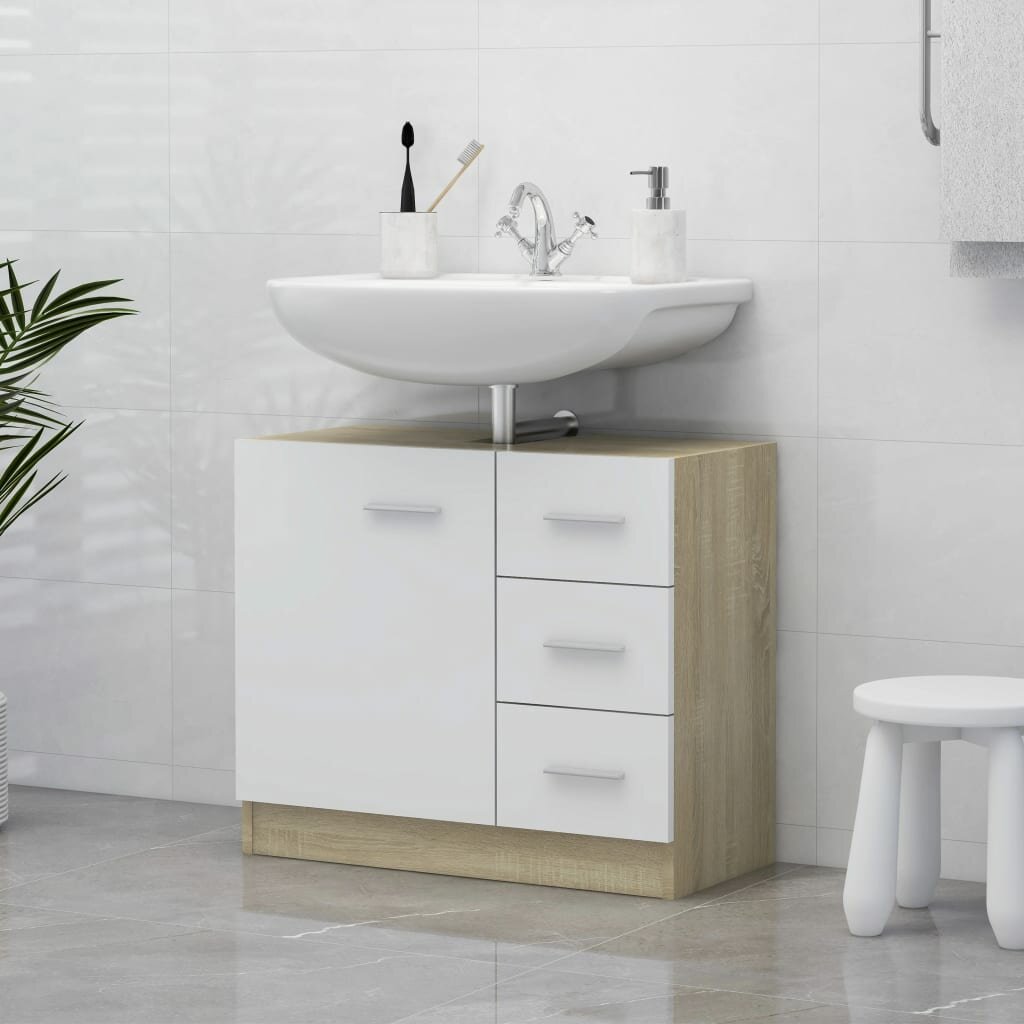 

Sink Cabinet White and Sonoma Oak 24.8"x11.8"x21.3" Chipboard