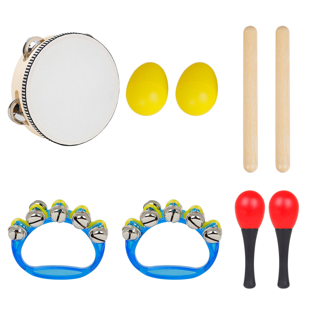 

SY-71 Orff Musical Instrument 5 Set with Tambourine Sand Egg Sand Hammer Rhythm Stick Hand Bell