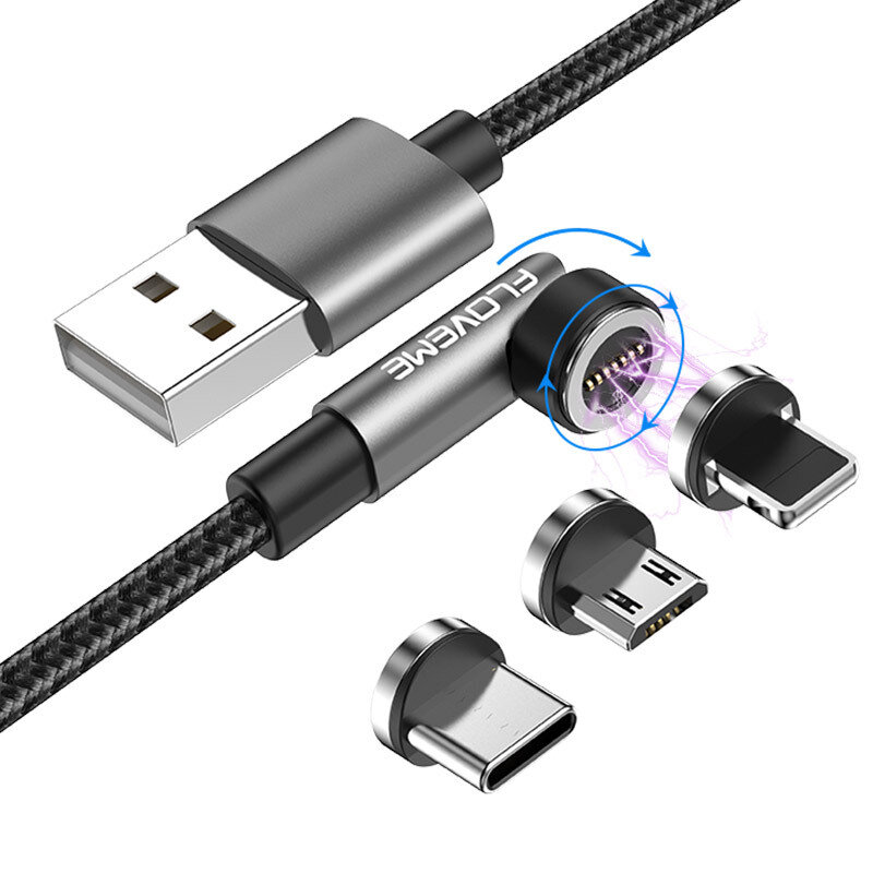 Floveme 3-In-1 iP/Micro USB/Type-C Magnetische Oplaadkabel Snel Opladen Data Transmissie Snoer 1m la