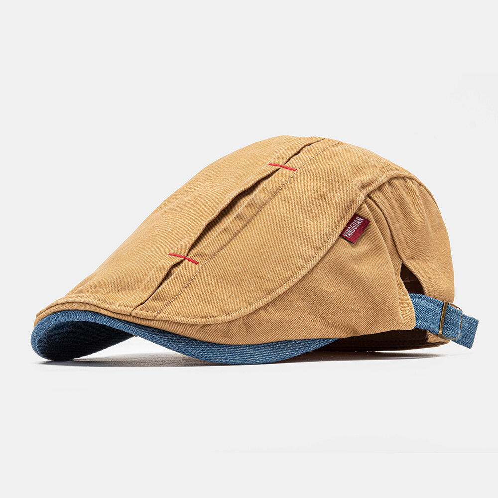 

Collrown Men Cotton Contrast Color Stitching Casual Forward Hat Flat Cap Beret Cap