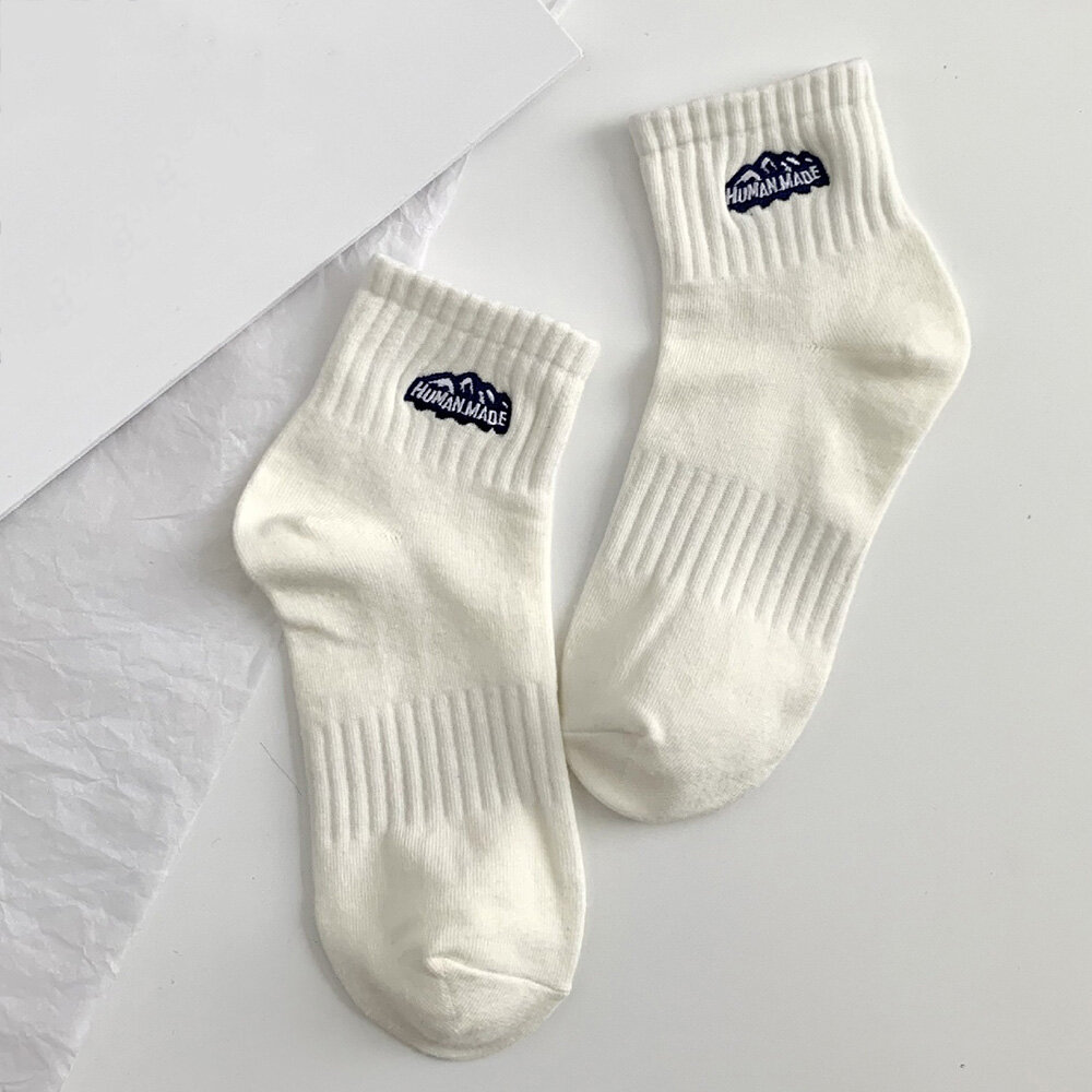 5 paar unisex polyester katoen sneeuw berg brief patroon borduurwerk eenvoudig absorberen zweet sokk