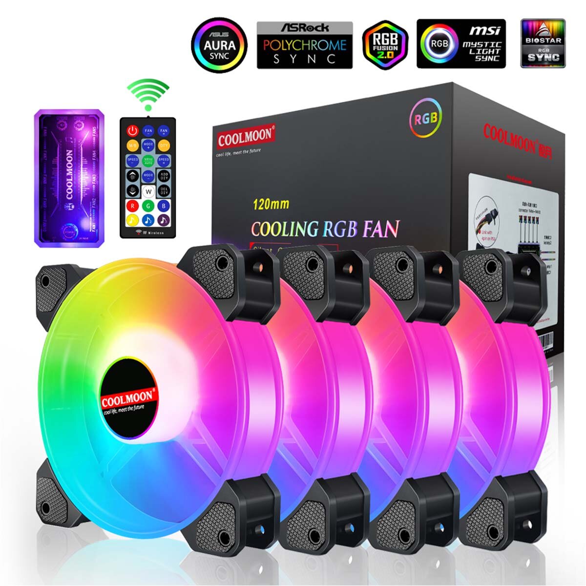 COOLMOON 120mm Cooling Fan RGB 6PIN Computer Case Colorful Radiator Cooler PC 5V DC