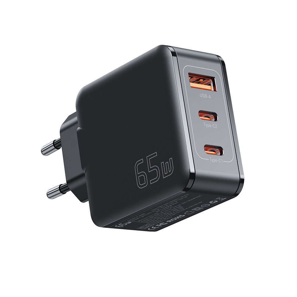 [GaN Tech] ESSAGER JT-G65B 65W 3-Port USB PD Charger 65W Dual Type-C PD2.0 PD3.0 PPS QC4.0 USB-A QC2.0 QC3.0 AFC Fast Ch