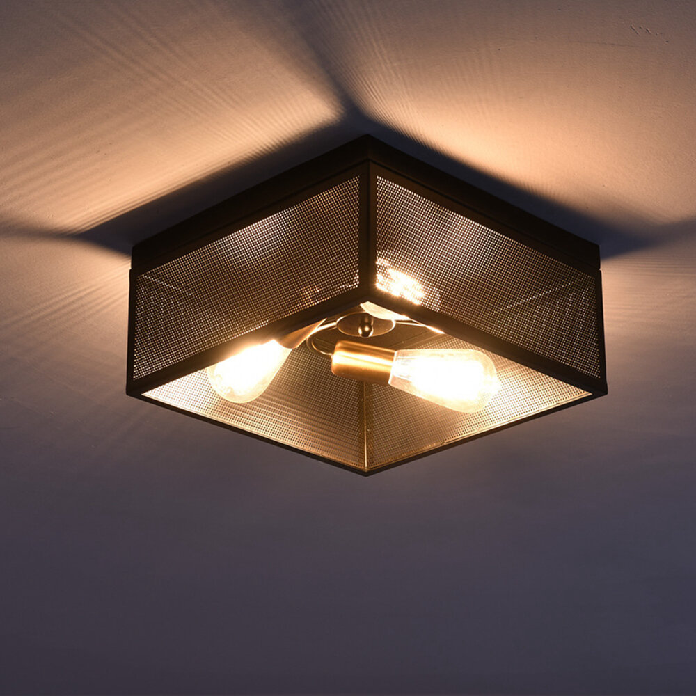 

110-240V E26/E27 LED Ceiling Light Fixture Industrial 4-Light Flush Mount Ceiling Light Rectangle Without Bulb