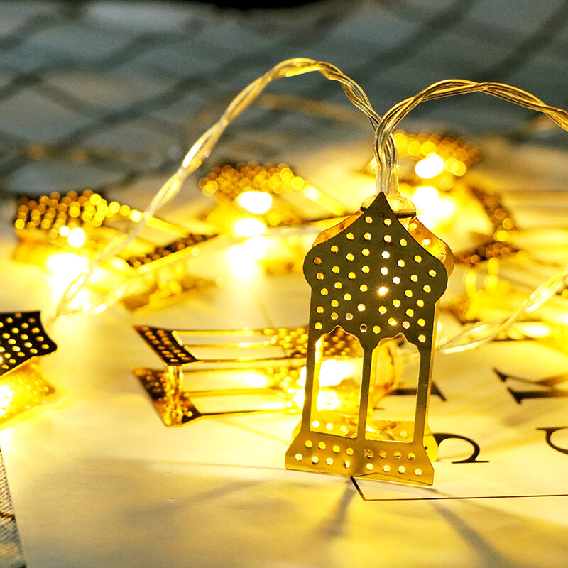 

Ид Мубарак Утюг Кулон Масло Лампа 10LED Батарея Золотой Волшебный Лампа Украшение для фестиваля Рамадан