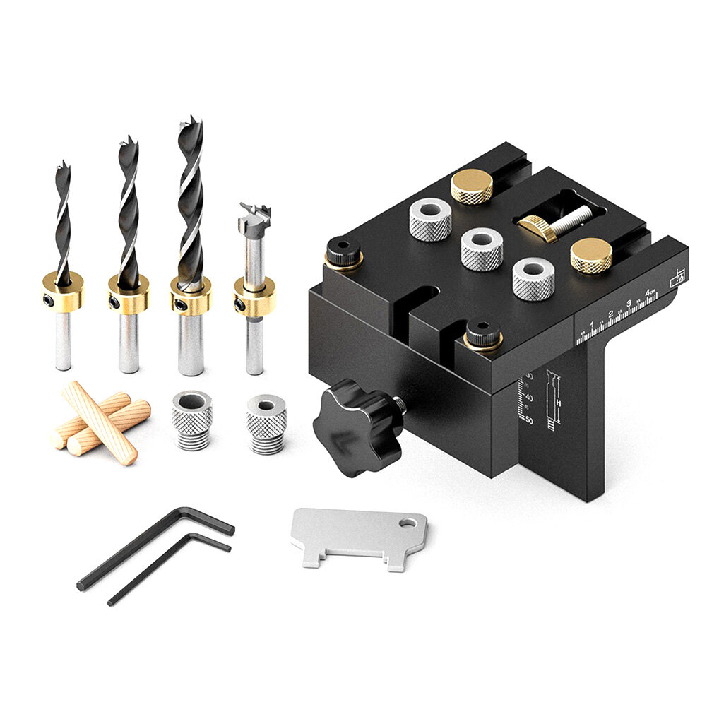 Ganwei Woodworking 3 In 1 Dowelling Jig Kit Adjustable Pocket Hole Jig 6/8/10/15mm Drilling Guide Tenoning Pin Hole Punc