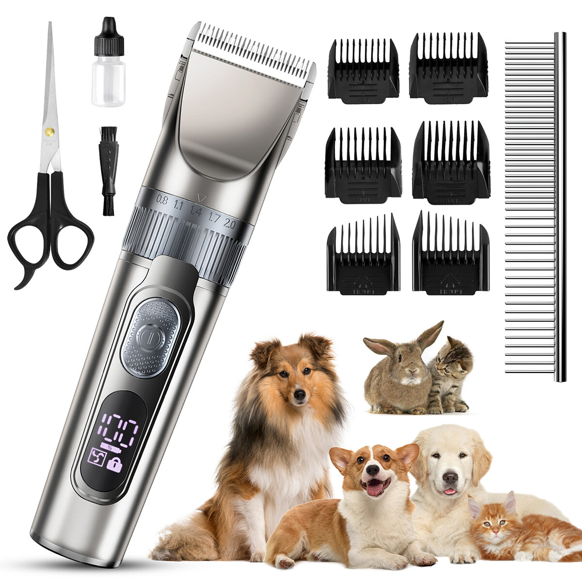 Domipet Dog Cat Clipper Professional Dog Clipper Long Thick Hair Cordless Electric Dog Grooming Kit Shaver for Dogs Cats