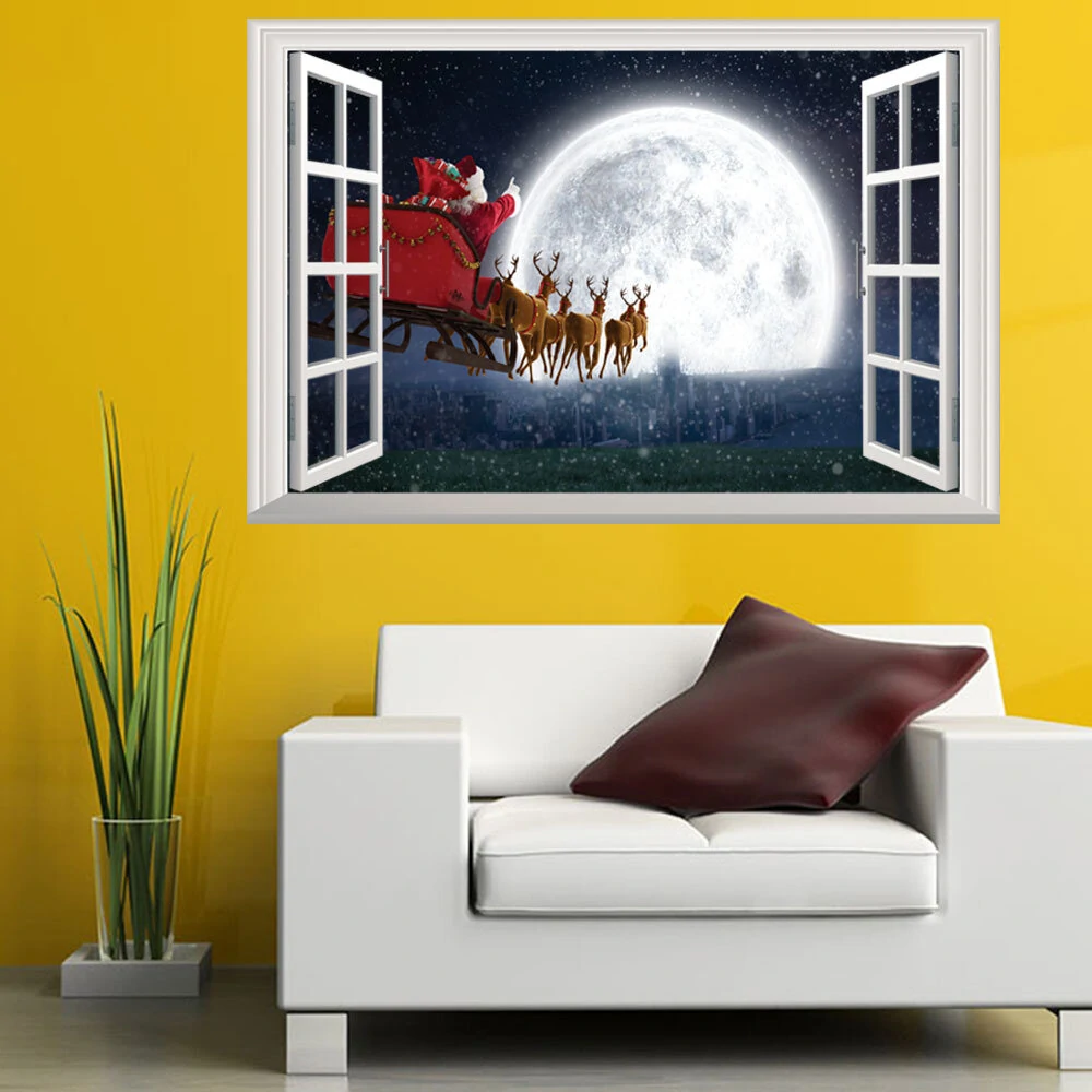 1 Pc Santa Claus Deer Pattern Christmas Series PVC Printing Self adhesive Home Decor For Bedroom Livingroom Wall Stickers