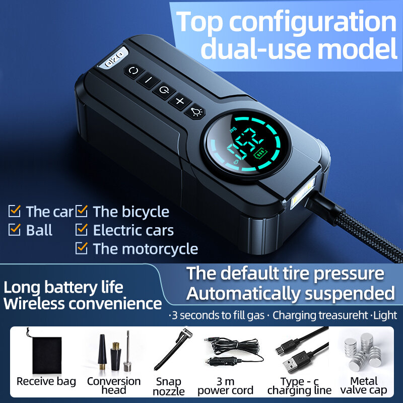 Draadloos en bedraad Luchtpomp voor tweeërlei gebruik 18000mAh 150PSI Snel opblazen Opladen LED-verlichting HD Display voor auto SUV's Motocycle Bike Ball
