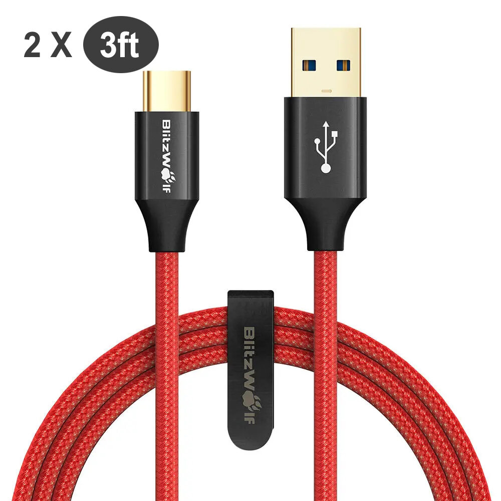 

[2 Pack] BlitzWolf® AmpCore Turbo BW-TC9 3A 3ft/0.9m USB Type-C Fast Charging Cable USB 3.0 5Gbps Data Transmission Cord