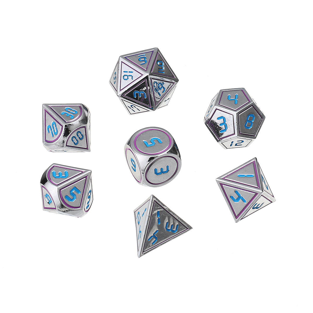 7Pcs Double Color Polyhedral Metal Game Dices Kit Children Digital Education Number Dices Entertianment Game Props For D