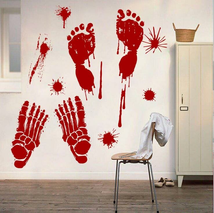 Halloween Wall Sticker Bloody Handprint Footprints Floor Clings Horror Decal Halloween Glass Window Sticker Decaration
