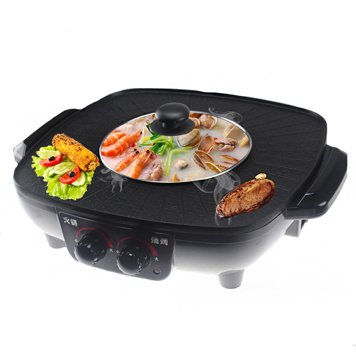 Elektrische Hot Pot Barbecue Hotpot Oven van 1600W 220V Smokeless BBQ Cooking Pan Cookware.