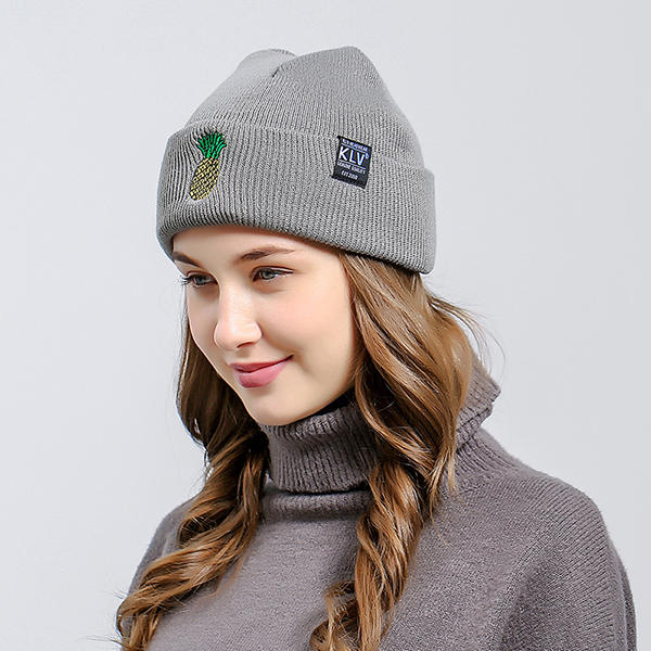 Women Winter Pineapple Embroidered Knitted Hats Casual Warm Skullies Beanies Caps