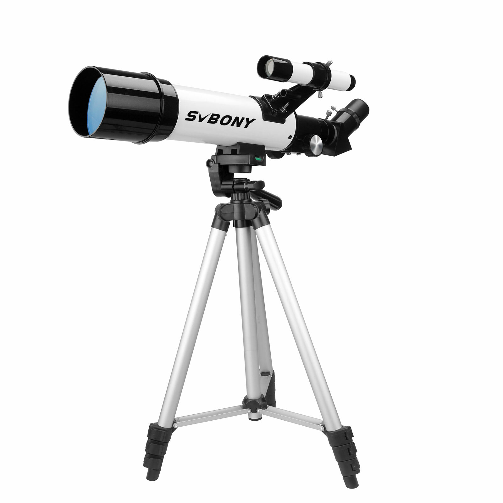 Refraktoros csillagászati távcső SVBONY SV501P 60/400 mm-es lencsével és okulártartóval kezdő felnőttek számára a szabadban.