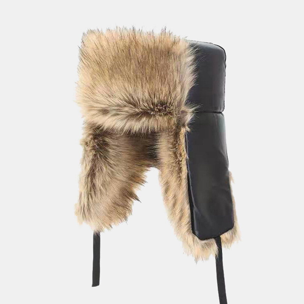 

Men Faux Fox Fur Thicken Warm Windproof Trapper Hat Winter Outdoor Riding Ear Protection Ushanka Hat