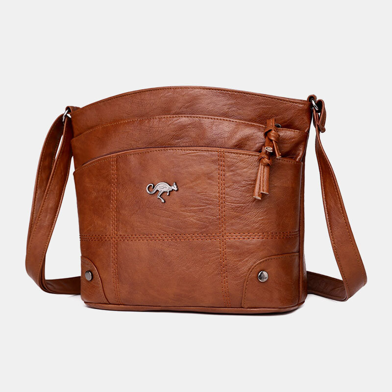 Women PU Leather Large Capacity Retro 6.3 Inch Multi-pocket Phone Bag Soft Crossbody Bags Shoulder B
