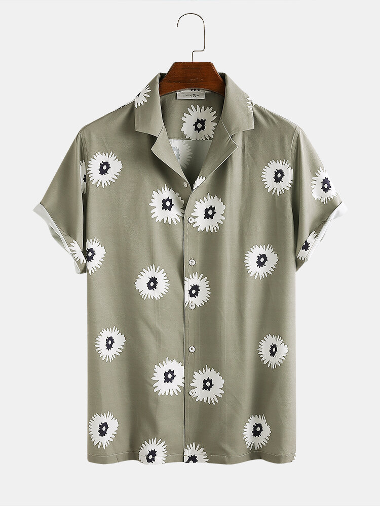 

Little Daisy Print Turn Down Collar Casual Holiday Short Sleeve Shirts For Men Women