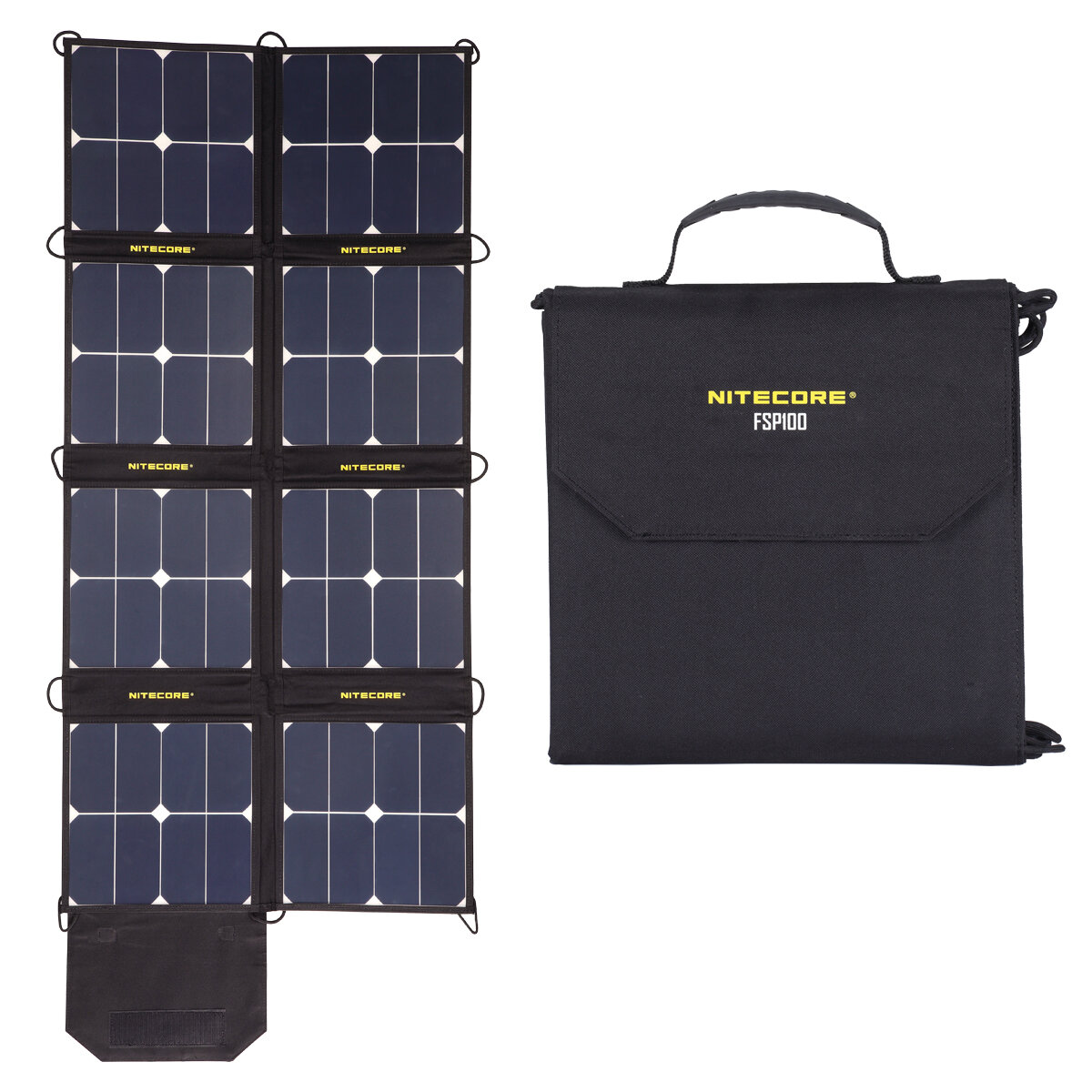 Panel solar plegable NITECORE FSP100 de 100 W 18 V portátil para camping, suministro de energía para portátiles y teléfonos, soporte para Pad Type-C + USB para estaciones de energía al aire libre.