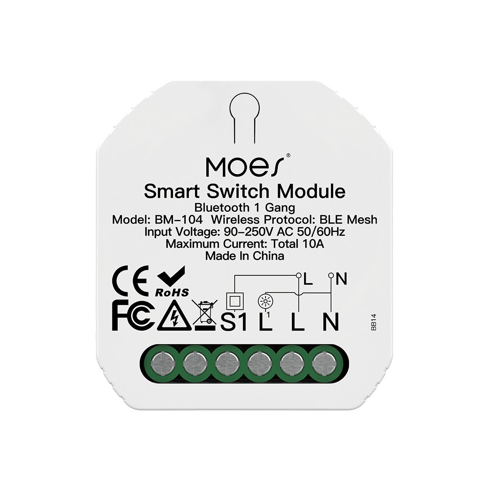 MoesHouse BM-104N Smart Bluetooth-schakelmodule Aan / uit Relais App Afstandsbediening 1 Gang 2-weg 