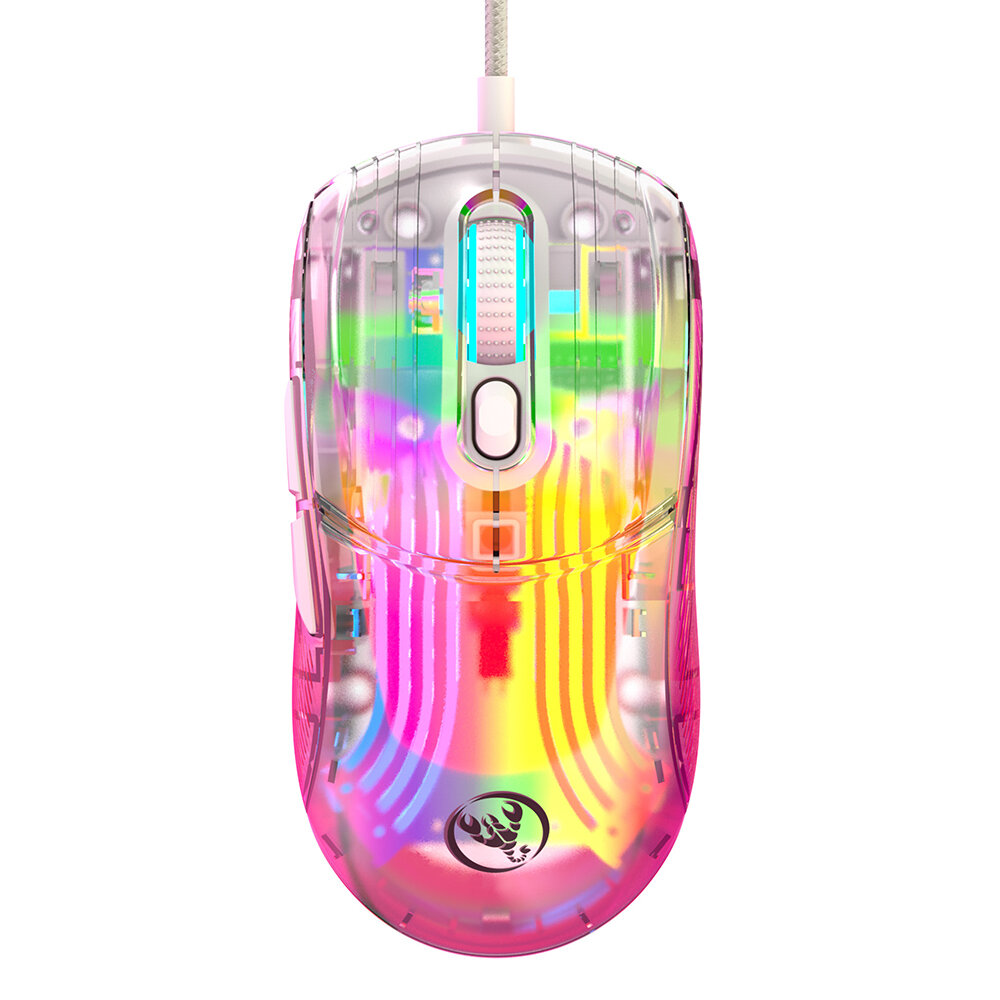 HXSJ X400 Wired Transparent Gaming Mouse 1200/2400/3200/7200/9600/12800DPI RGB Lighting Mice with 7 Programmable Keys Er
